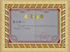 優(yōu)秀共產(chǎn)黨員榮譽(yù)證書